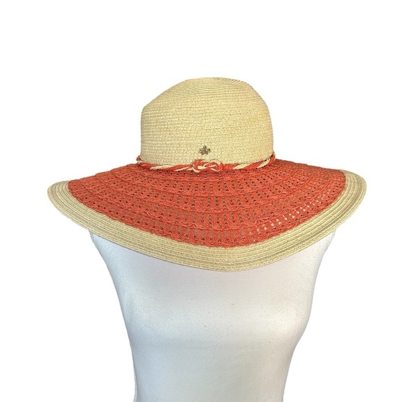 CAPPELLI Straworld Orange & Natural Paper Wide Brim Hat Cord & Metal Detail OS - Picture 3 of 8